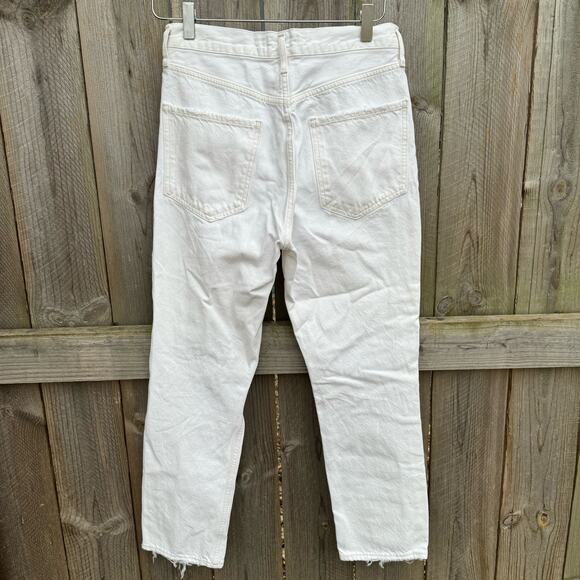 Agolde Jeans Riley Straight Cropped Jeans Distressed Button Fly White Size 27 - Picture 2 of 12